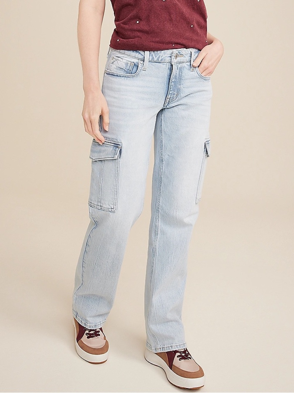edgely Women 16 SHORT Light Wash Mid Rise Relaxed Boyfriend Straight Cargo Jeans